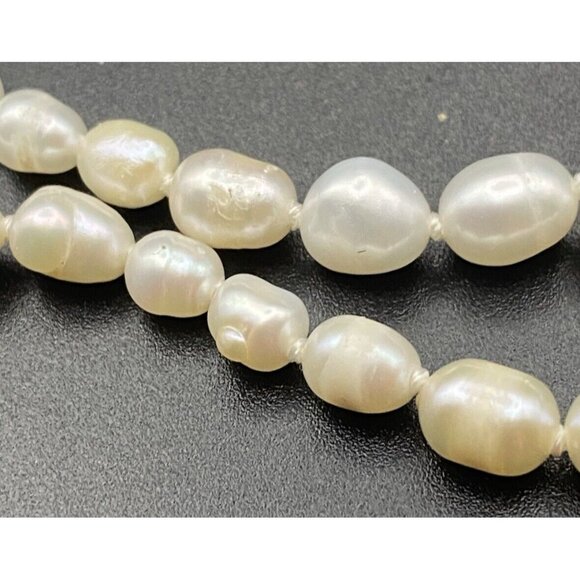 Freshwater Rice Pearl Necklace 2 Strand Hand Knotted 19" Gold Tone Floral Clasp - Picture 3 of 5